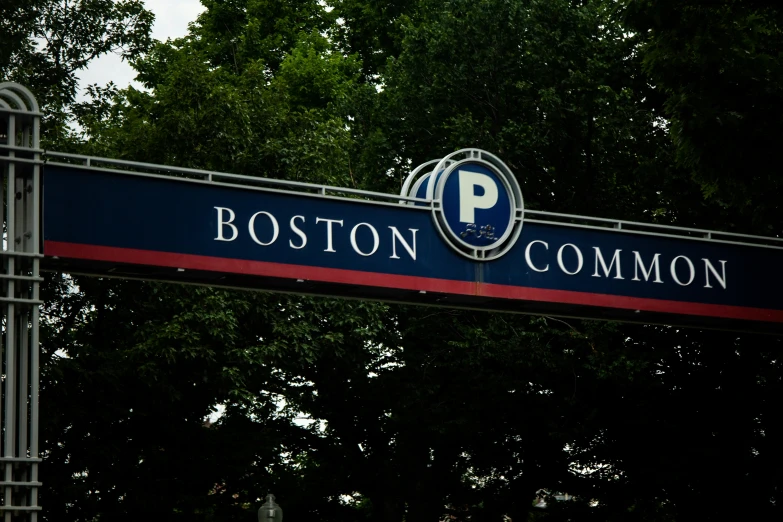 boston common sign on a red and blue sign