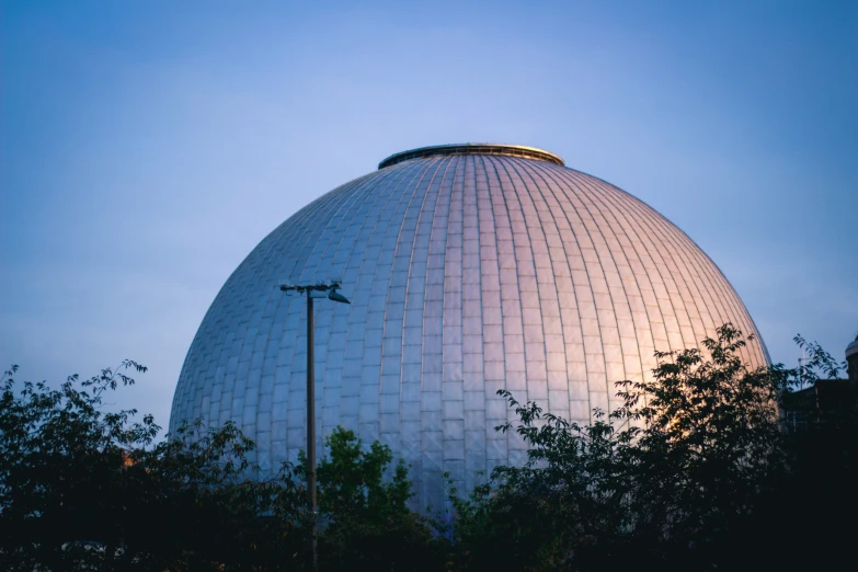 a large domed object in the middle of trees