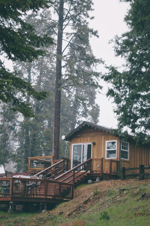 this is the exterior of a wooden cabin