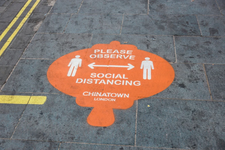 a sign for social distenrting on the ground