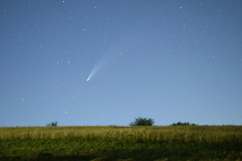 a picture of a field under a bright night sky