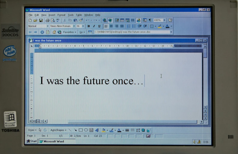 there is an old monitor with the words i was the future once