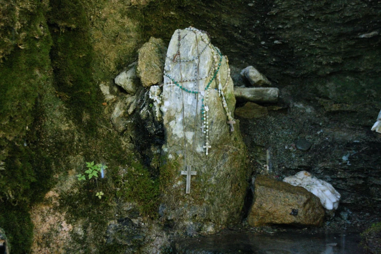 moss on rocks that look like a waterfall