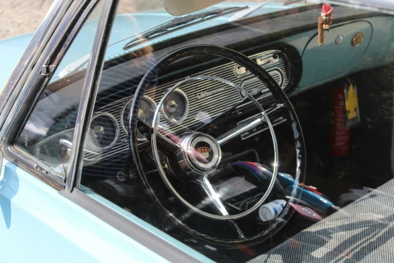 the dashboard and dashboard inside of an old car