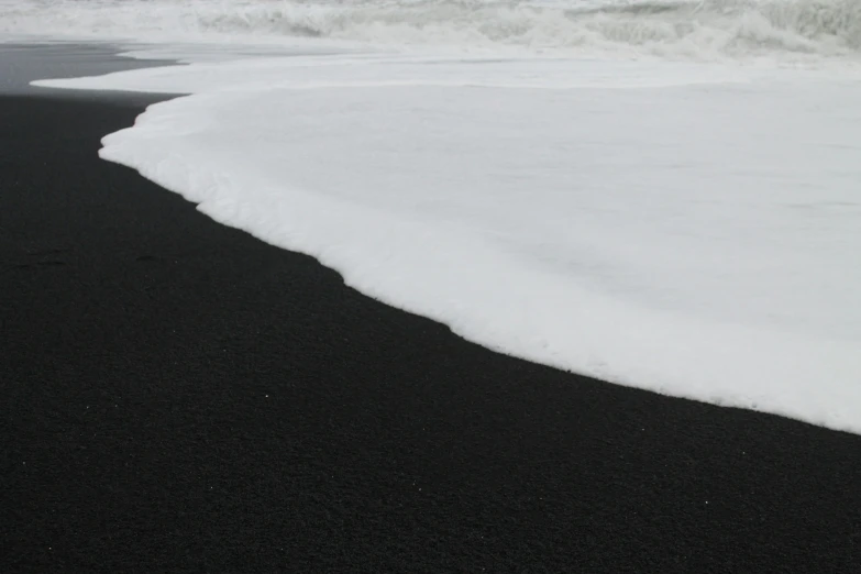 black sand beach and water with small waves crashing