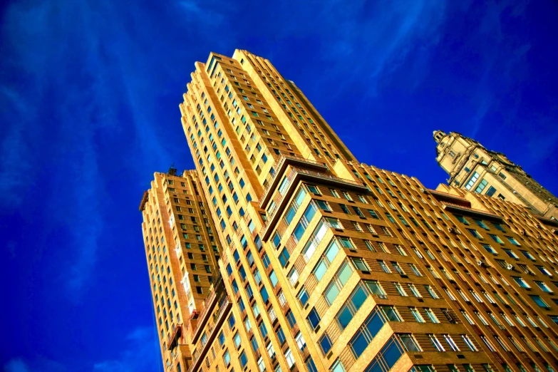 tall building with a blue sky in the background