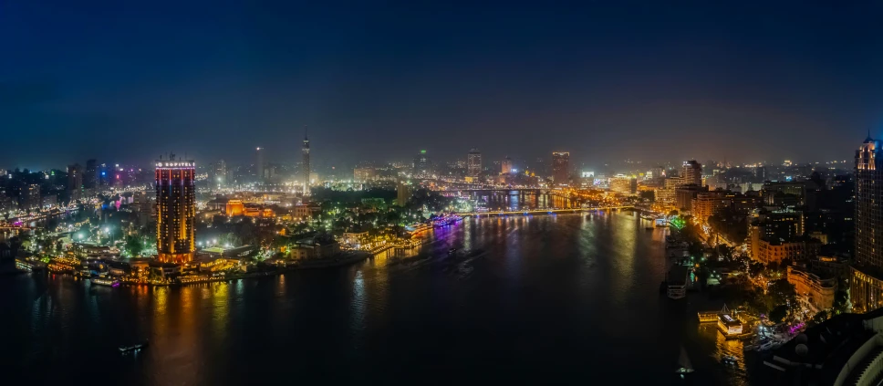 this is a night time view of a city from above