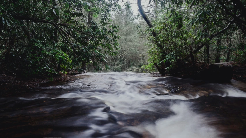 a river is seen with water moving down the bank