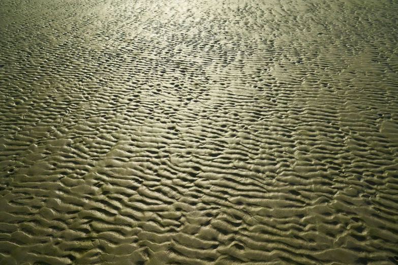 a large sandy beach with ripples and lines