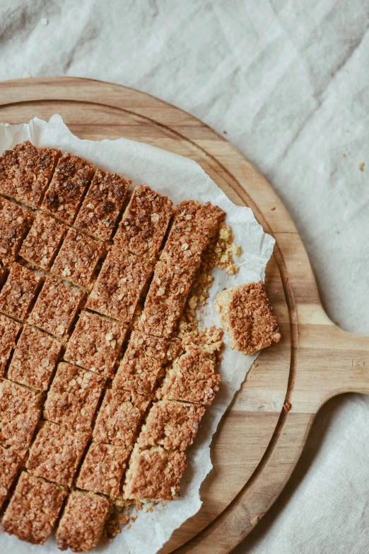 the bread is cut into four pieces on the tray