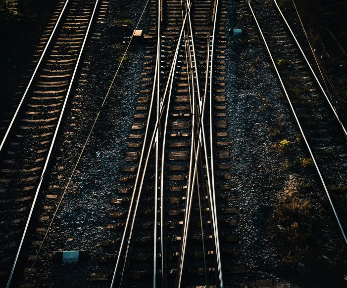 view of multiple rail road tracks from a high vantage