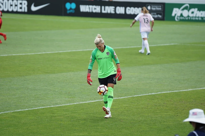 a person with a glove and a soccer ball in front of them