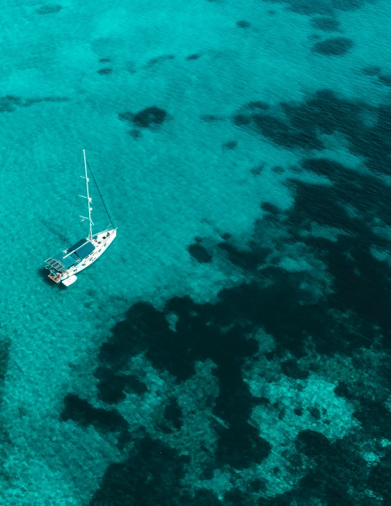 a boat floating in the ocean near a beach