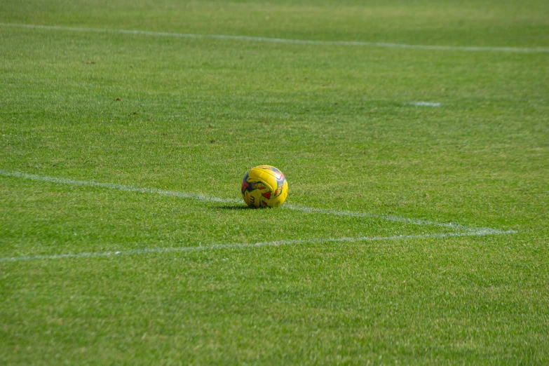 a soccer ball is sitting on a soccer field