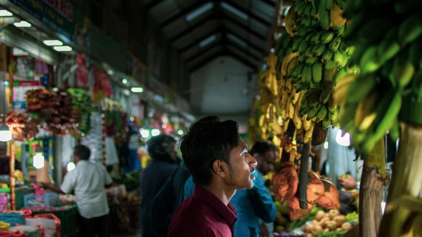 several people in a fruit and vegetable market