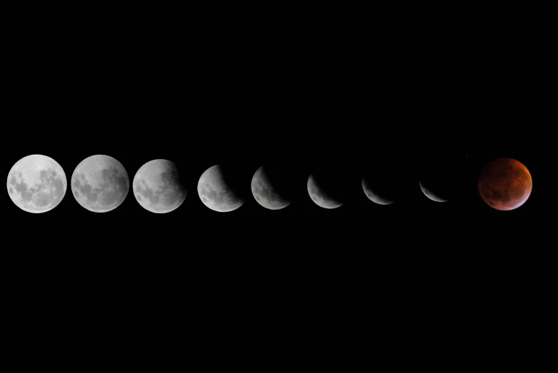 a bunch of moon phases that are in the dark sky