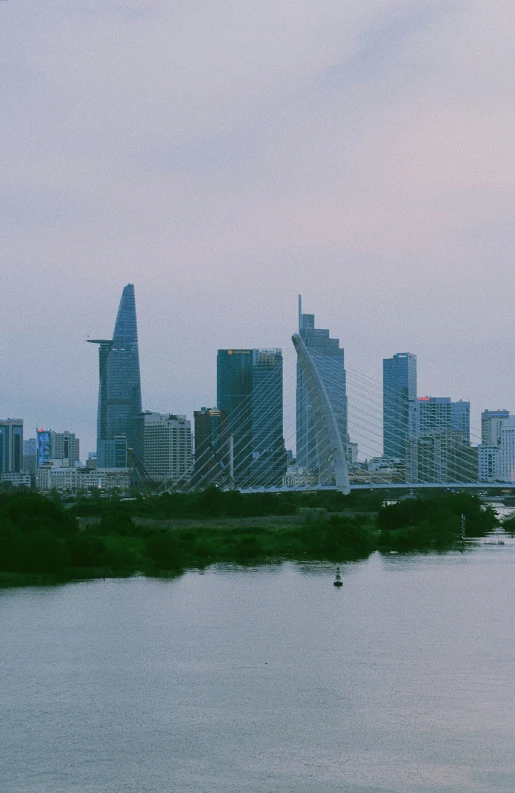 view of a city skyline from across a river