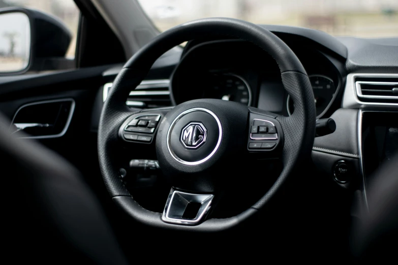 steering wheel view of an electric vehicle in motion