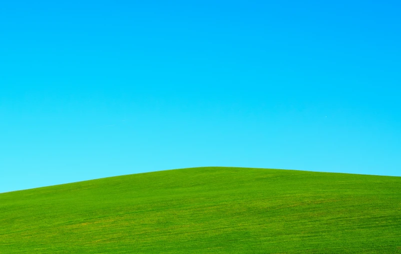 a lone person on a large green hill