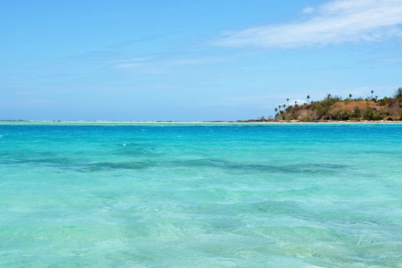 a person is standing in clear blue water