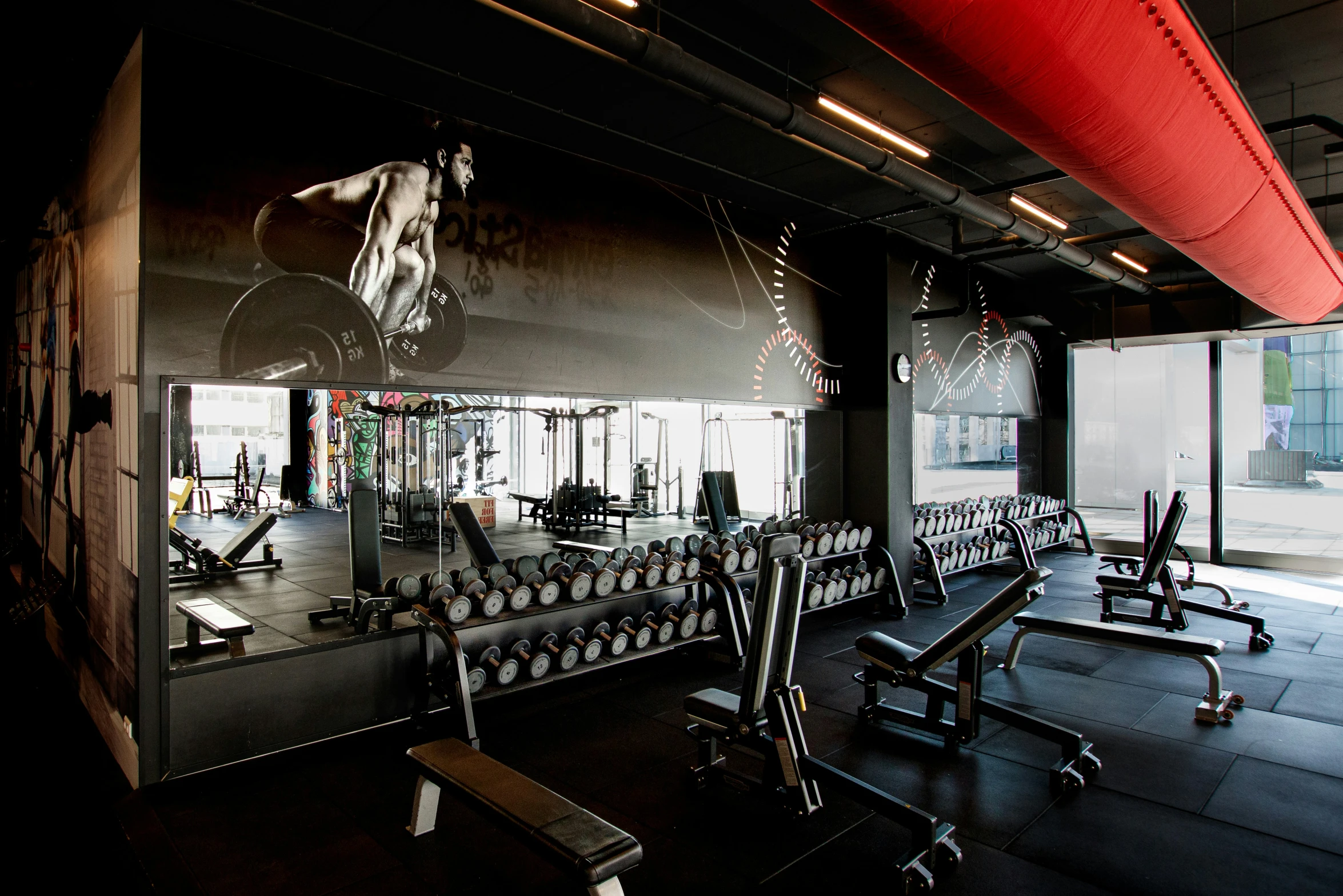 gym equipment inside a modern sports facility