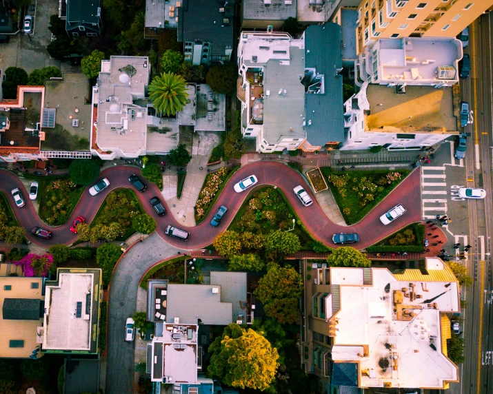 an aerial view of a street and street intersection