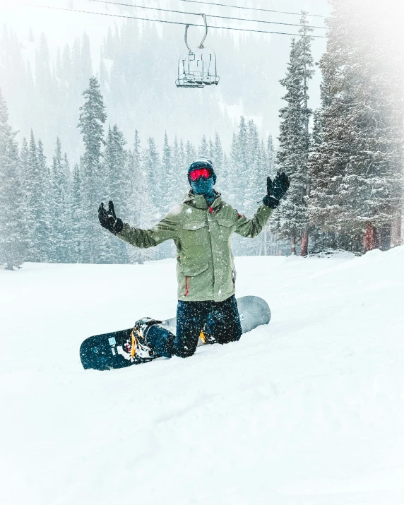 a person sits on a snow board and looks up