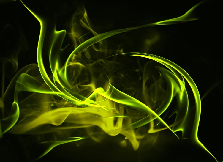 green and yellow smoke against a black background