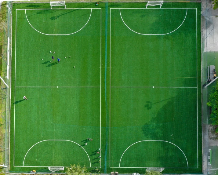 aerial view of an artificial soccer pitch with markings