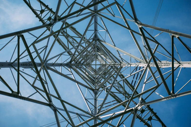 view up through the steel structure in the middle of nowhere