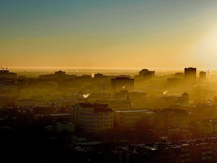 an orange and yellow po of a city