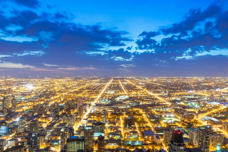 the city skyline at night from high up