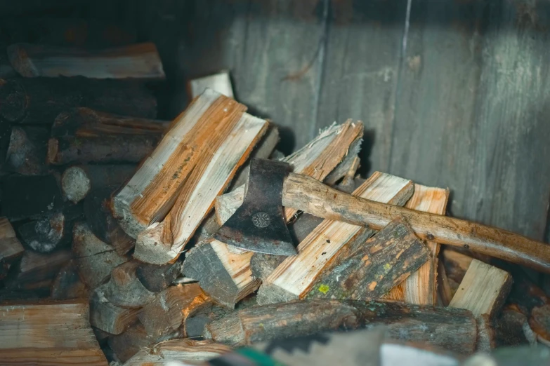 a bunch of logs stacked next to each other