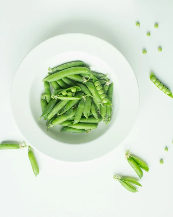 green beans are arranged in a white bowl