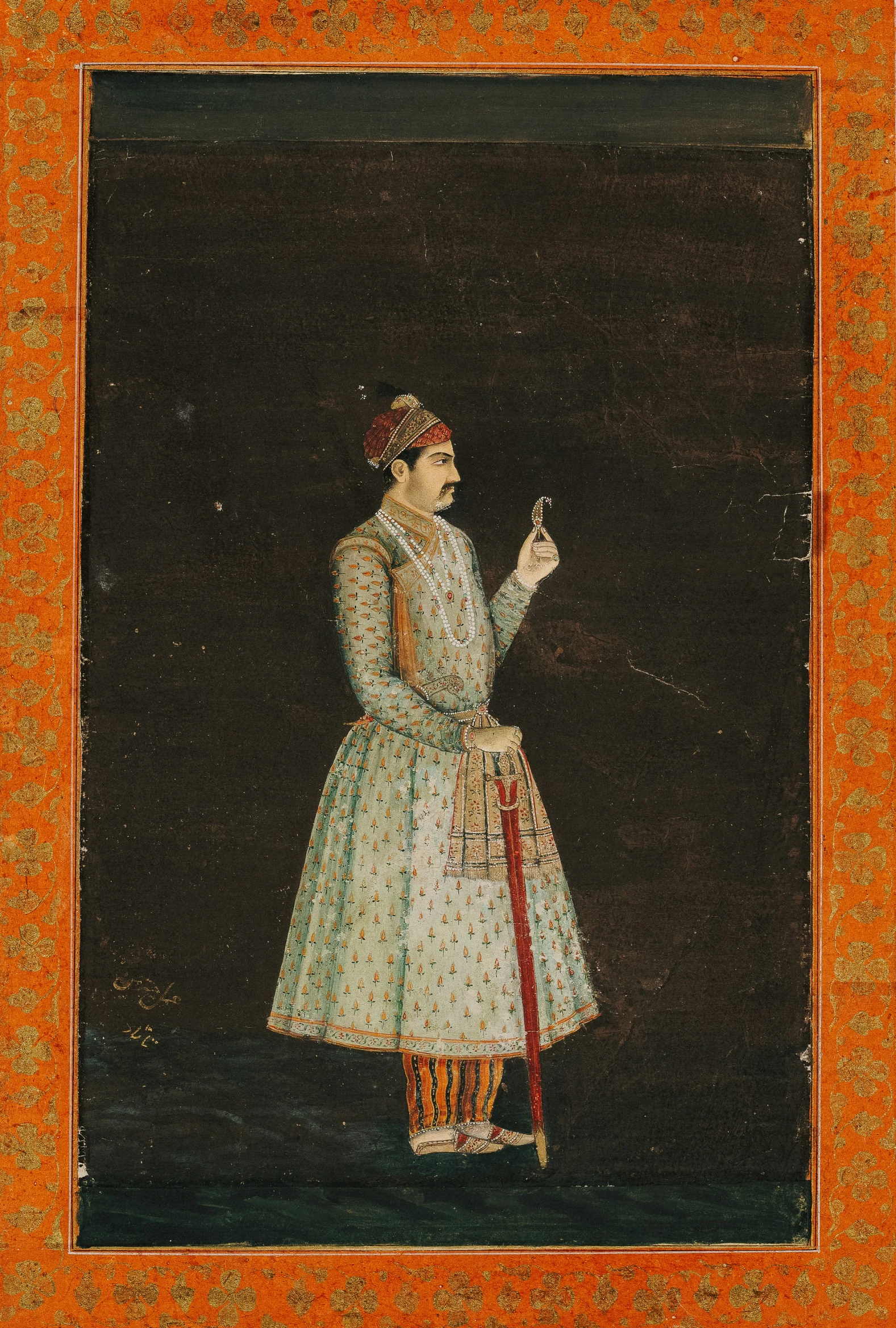 a painting with an image of a woman in white and orange