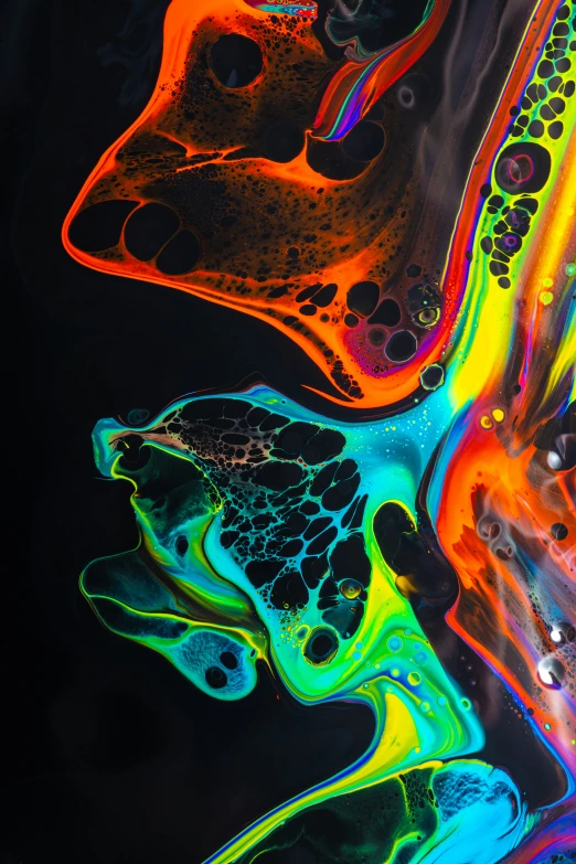 a painting with bright colors and fluid swirling on the surface