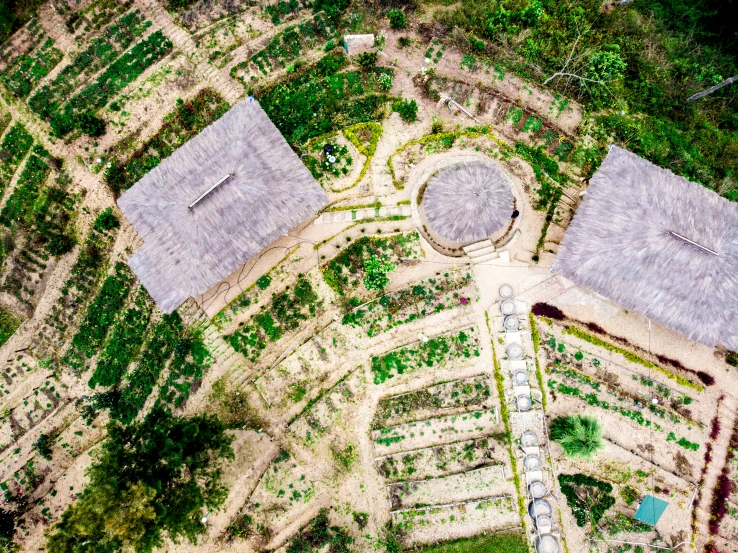 an aerial po of a farm and its surroundings