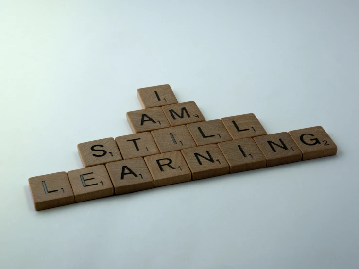 the word learning spelled with letters on a white background