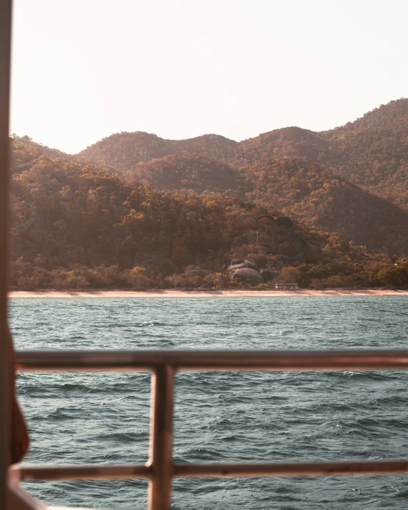 a view from the ferry, of a beautiful mountain