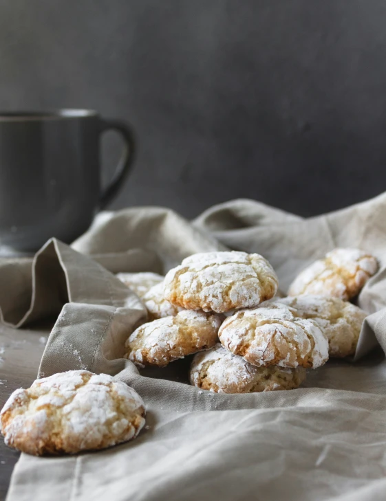 a pile of white cookies on a table