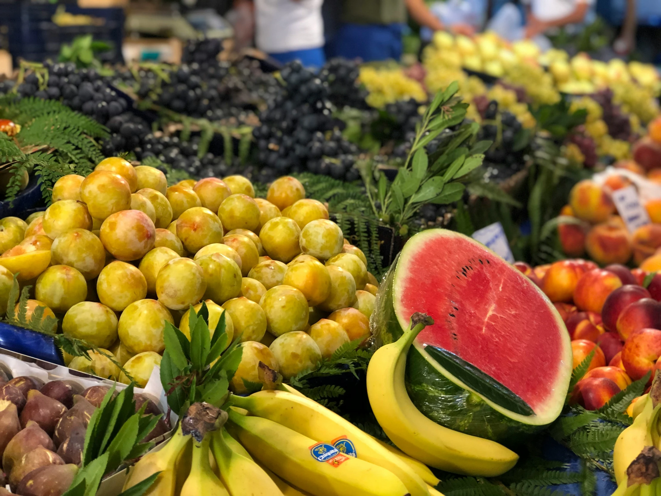 an assortment of fruits on display for sale at a market