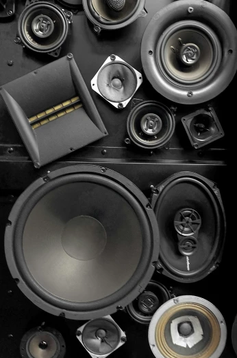 a collection of audio equipment including stereo and speakers