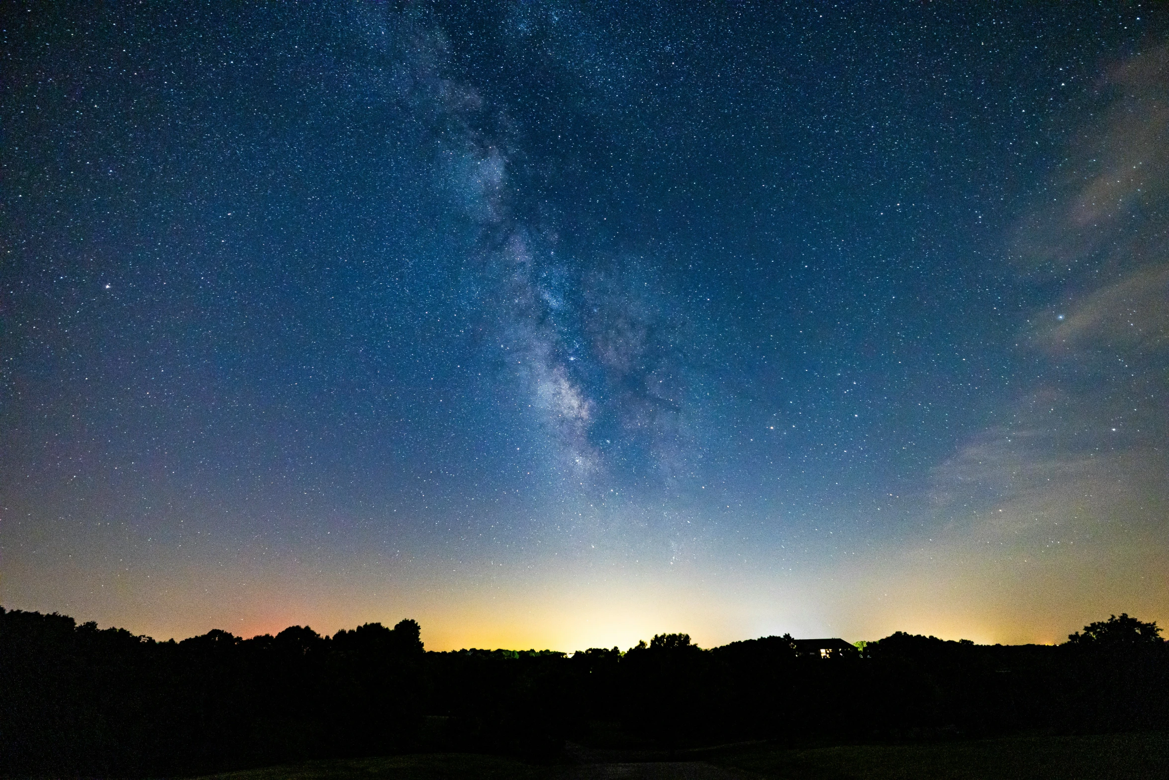 the sky and stars above some trees