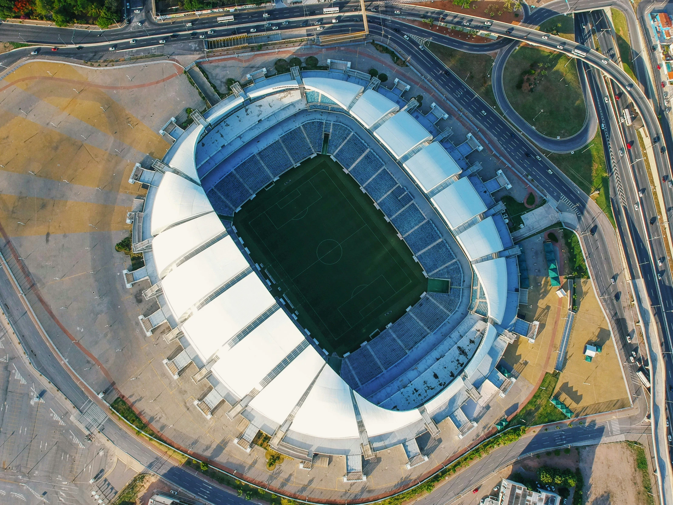 an aerial s of a large soccer stadium in the city