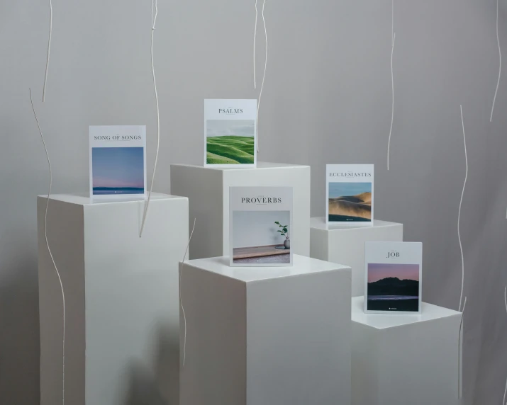 a display featuring a po of a book and its contents
