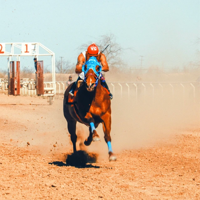 the jockey and horse race on the dirt track