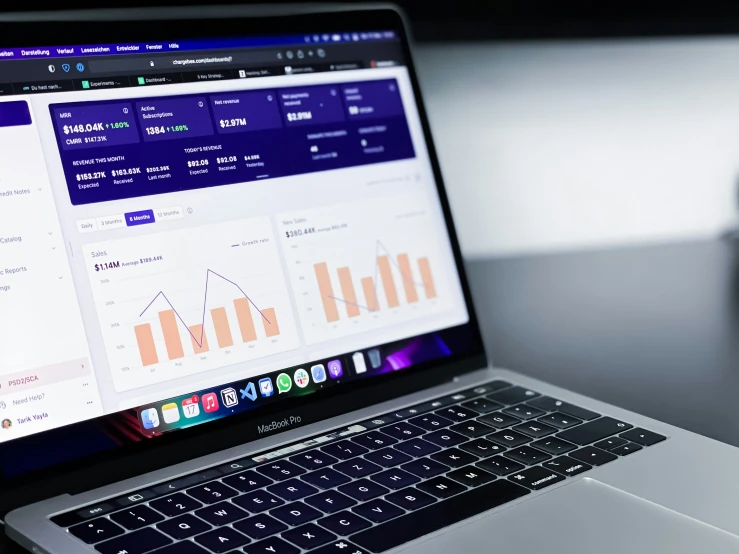 a laptop open with graphs and graph displayed