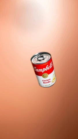 an image of canned drink in flight over orange and pink background