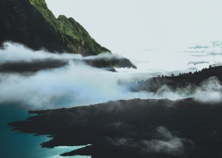 some clouds covering the sky and mountains