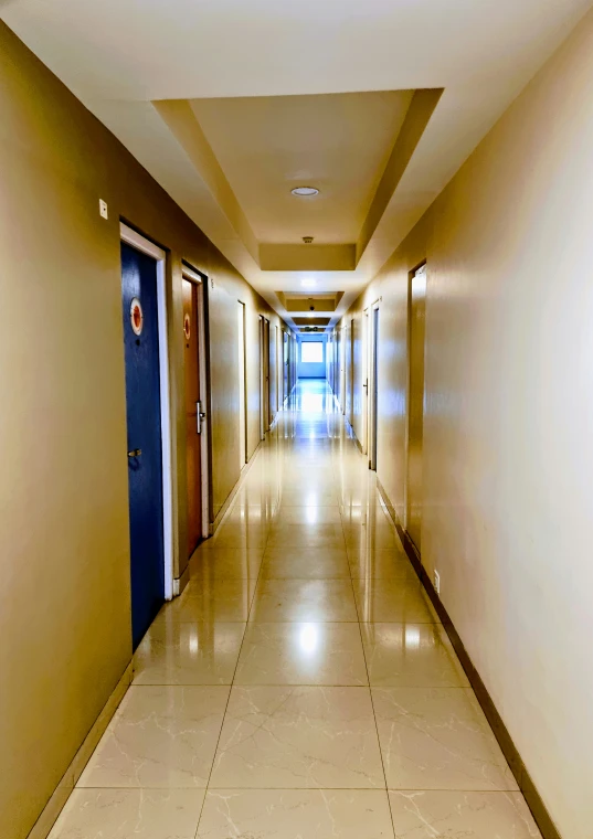 the doors are closed in the hallway of the hospital